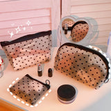 Transparent Heart Printed Mesh Makeup Bag Zipper Pouch