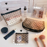 Transparent Heart Printed Mesh Makeup Bag Zipper Pouch