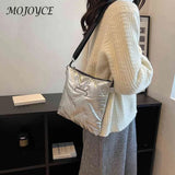 Quilted Cotton Messenger Bag Padded Shoulder Handbags Solid Travel Lady Purse