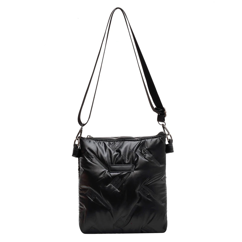 Quilted Cotton Messenger Bag Padded Shoulder Handbags Solid Travel Lady Purse