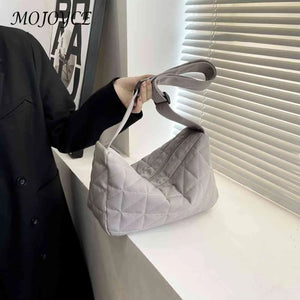 Cotton Padded Messenger Bag Quilted Rhombus for Autumn And Winter