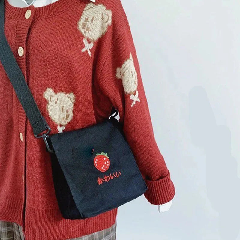 Canvas Strawberry Crossbody Bag Cartoon Handbag Purse