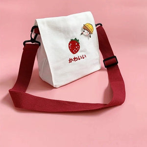 Canvas Strawberry Crossbody Bag Cartoon Handbag Purse
