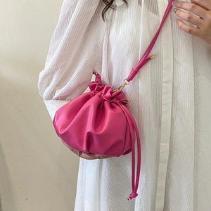 Y2K Style Women Shoulder Bag Leather Drawstring Purse Hand Bags