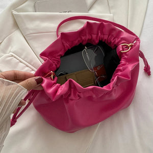 Y2K Style Women Shoulder Bag Leather Drawstring Purse Hand Bags