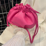 Y2K Style Women Shoulder Bag Leather Drawstring Purse Hand Bags