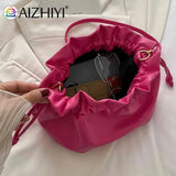Y2K Style Messenger Bag Leather Drawstring Sweet Girls Purse Hand Bags