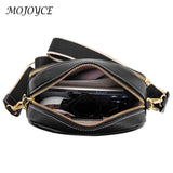 Cowhide Leather Messenger Handbag Multi-layer Pocket Camera Shoulder Bag