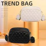 Cowhide Leather Messenger Handbag Wide Strap Rhombus Pattern Solid Satchel