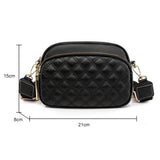 Cowhide Leather Messenger Handbag Wide Strap Rhombus Pattern Solid Satchel