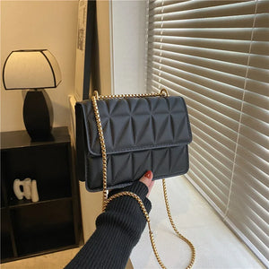Metal Chain Shoulder Bag Solid Pu Leather Ladies Handbags Crossbody Bags