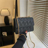 Metal Chain Shoulder Bag Solid Pu Leather Ladies Handbags Crossbody Bags