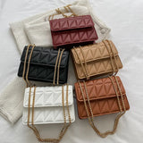 Metal Chain Shoulder Bag Solid Pu Leather Ladies Handbags Crossbody Bags