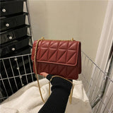 Metal Chain Shoulder Bag Solid Pu Leather Ladies Handbags Crossbody Bags