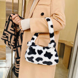 Winter Plush Handbag Animal Pattern Small Tote Bags For Women