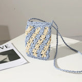 Mini Straw Woven Shoulder Bags Women Flower Stitching Mobile Phone Bag