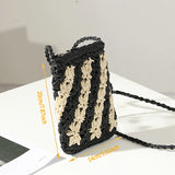 Mini Straw Woven Shoulder Bags Women Flower Stitching Mobile Phone Bag
