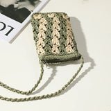 Mini Straw Woven Shoulder Bags Women Flower Stitching Mobile Phone Bag