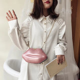 Mini Lip Shape Clutch PVC Messenger Bag Zipper Women's Shoulder Bag