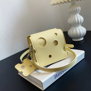 Cheese Shaped Mini Crossbody Bag with Slice Pendant
