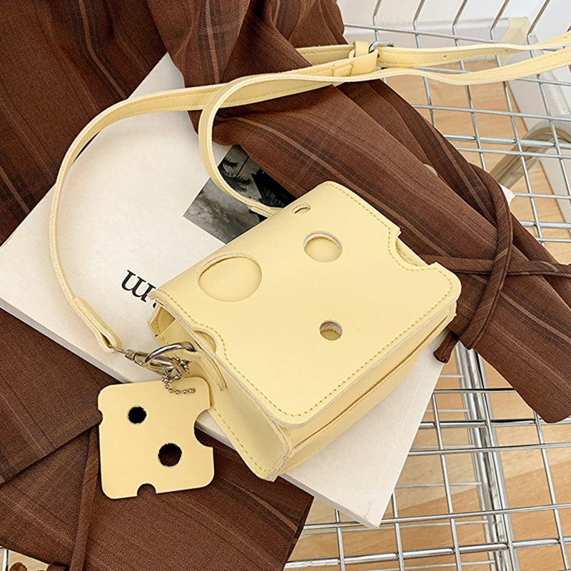 Cheese Shaped Mini Crossbody Bag with Slice Pendant