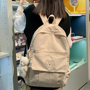 Corduroy Women Backpack Schoolbag Teen Travel Bags