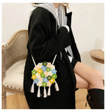 Floral Printed Crossbody Handbag Bohemian Crochet Shoulder Bag