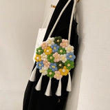 Floral Printed Crossbody Handbag Bohemian Crochet Shoulder Bag