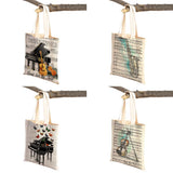 Music Note Tote Handbag Guitar Microphone Violin Reusable Canvas Shopping Bag