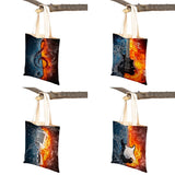 Music Note Tote Handbag Guitar Microphone Violin Reusable Canvas Shopping Bag