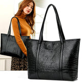 Casual Crocodile Leather Tote Bag Large Capacity Ladies Shopping Handbag