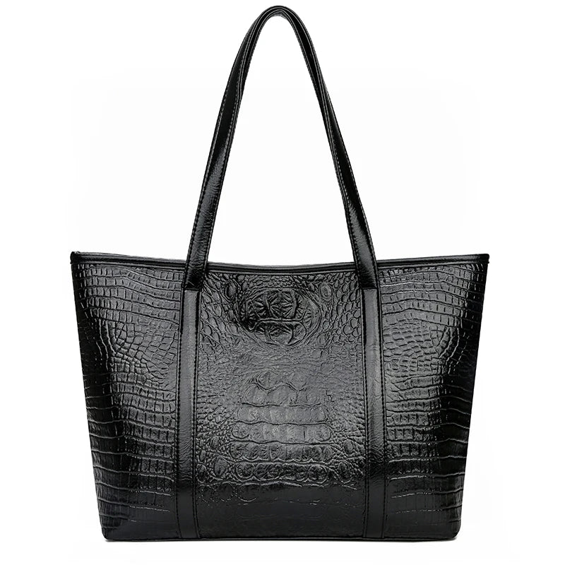 Casual Crocodile Leather Tote Bag Large Capacity Ladies Shopping Handbag