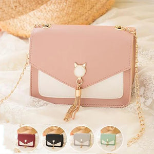 Cat Crossbody Bag with Tassel, Ladies Shoulder Small Square Bag
