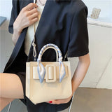 Lady's Small Square Handbag Summer Texture One Shoulder Cross Body Bag