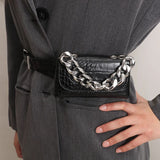 Square Women Crocodile Fanny Pack Stylish PU Leather Waist Shoulder Bag