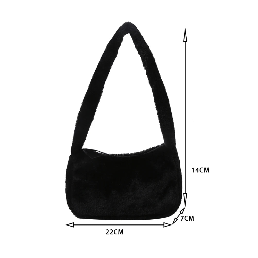 Vintage Plush Fluffy Shoulder Bag Solid Portable Square Purse