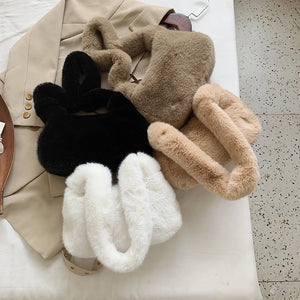 Women Plush Soft Underarm Bag Fluffy Totes Handbag Lady Travel Purse