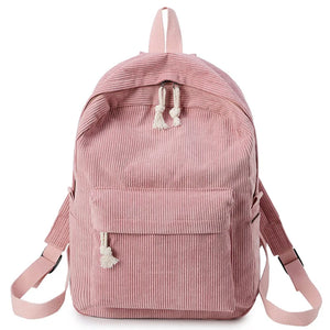 Preppy Style Corduroy Backpack for Teenage Girls