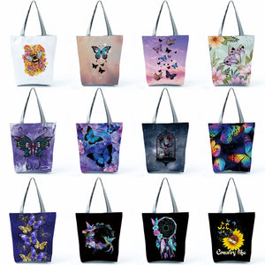 Butterfly Print Handbag for Women Comics Retro Beach Shoulder Bag