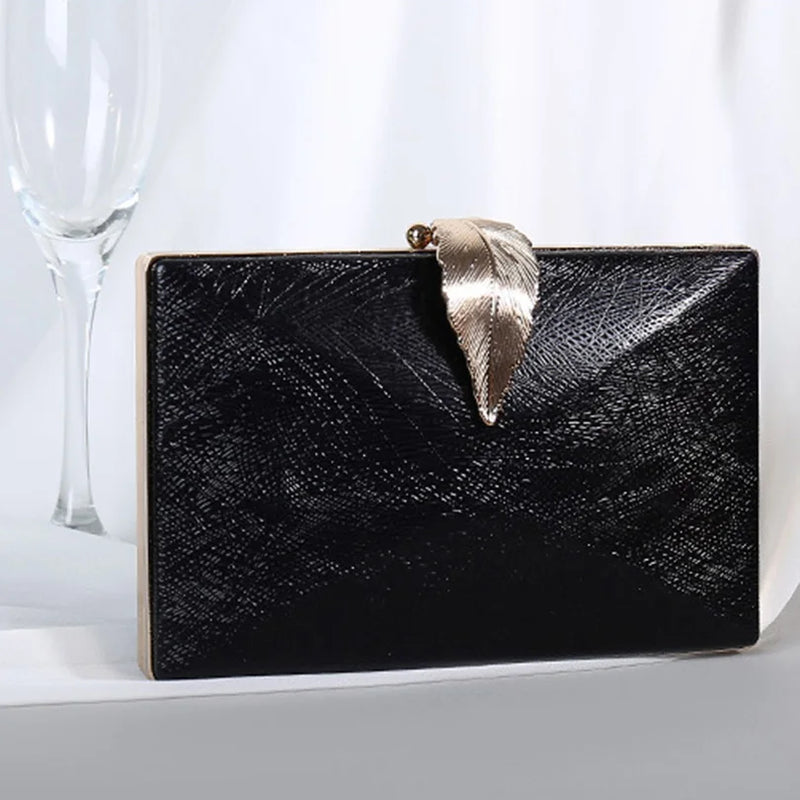 Women Leaf Lock Metal Evening Purse Messenger Crossbody Clutch Bags