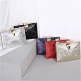Women Leaf Lock Metal Evening Purse Messenger Crossbody Clutch Bags