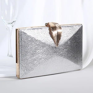 Women Leaf Lock Metal Evening Purse Messenger Crossbody Clutch Bags