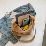Women Plush Double Strap Handbag Soft Fur Fabric Large Capacity Shopping Bags