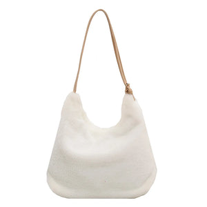Women Plush Double Strap Handbag Soft Fur Fabric Large Capacity Shopping Bags
