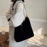 Women Plush Double Strap Handbag Soft Fur Fabric Large Capacity Shopping Bags