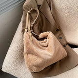 Women Plush Double Strap Handbag Soft Fur Fabric Large Capacity Shopping Bags