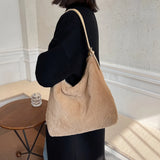 Women Plush Double Strap Handbag Soft Fur Fabric Large Capacity Shopping Bags