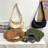 Youth Student Schoolbag Canvas Shoulder Bag Solid Casual