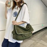 Youth Student Schoolbag Canvas Shoulder Bag Solid Casual