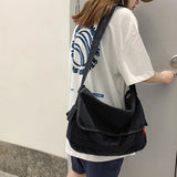Youth Student Schoolbag Canvas Shoulder Bag Solid Casual